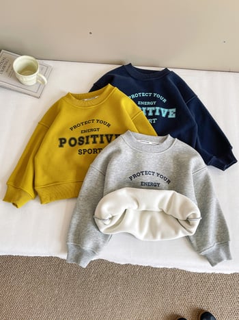 Детски суитшърт в корейски стил с азбучна щампа, плътен памук-полиестер микс (67% памук, 33% полиестер), дълъг ръкав