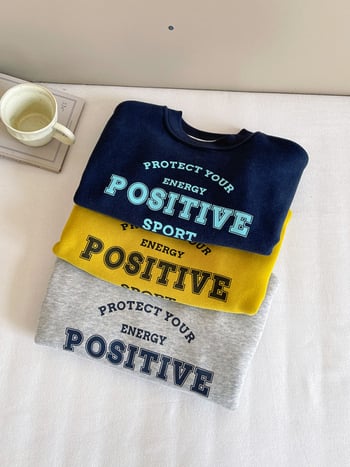 Детски суитшърт в корейски стил с азбучна щампа, плътен памук-полиестер микс (67% памук, 33% полиестер), дълъг ръкав