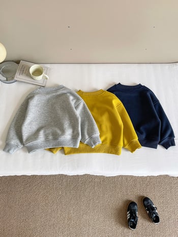 Детски суитшърт в корейски стил с азбучна щампа, плътен памук-полиестер микс (67% памук, 33% полиестер), дълъг ръкав