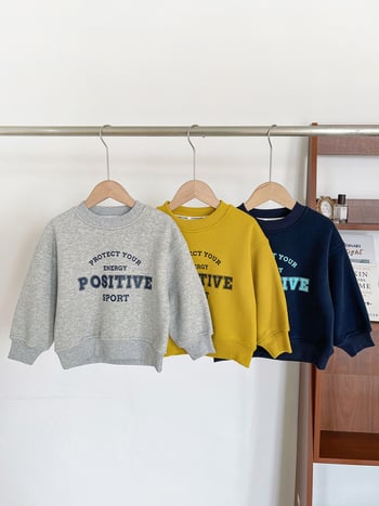 Детски суитшърт в корейски стил с азбучна щампа, плътен памук-полиестер микс (67% памук, 33% полиестер), дълъг ръкав