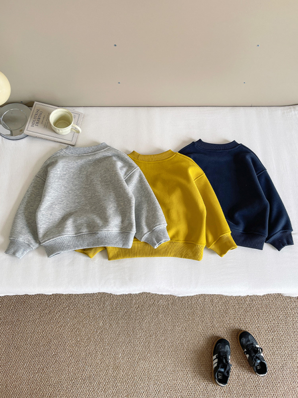 Детски суитшърт в корейски стил с азбучна щампа, плътен памук-полиестер микс (67% памук, 33% полиестер), дълъг ръкав