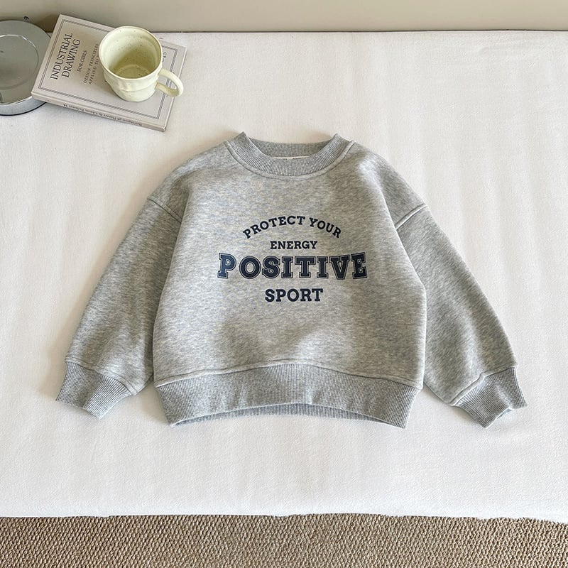 Детски суитшърт в корейски стил с азбучна щампа, плътен памук-полиестер микс (67% памук, 33% полиестер), дълъг ръкав