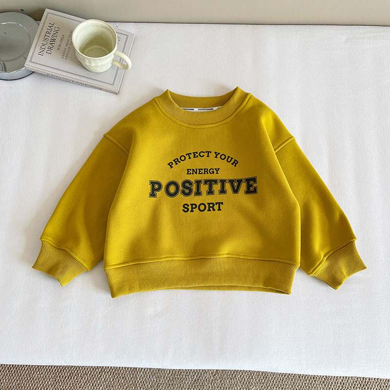 Детски суитшърт в корейски стил с азбучна щампа, плътен памук-полиестер микс (67% памук, 33% полиестер), дълъг ръкав