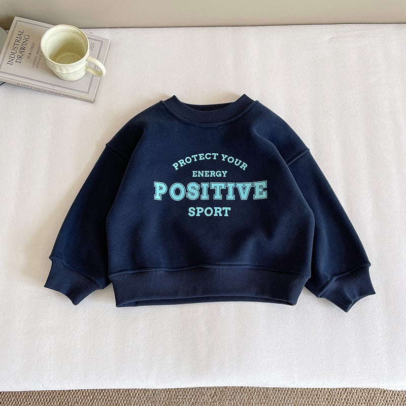 Детски суитшърт в корейски стил с азбучна щампа, плътен памук-полиестер микс (67% памук, 33% полиестер), дълъг ръкав