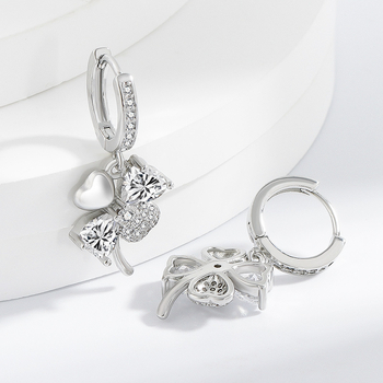 Cercei pentru femei din cupru, cu set cu diamante, formă trifoi cu patru foi – floare și frunză, stil fashion