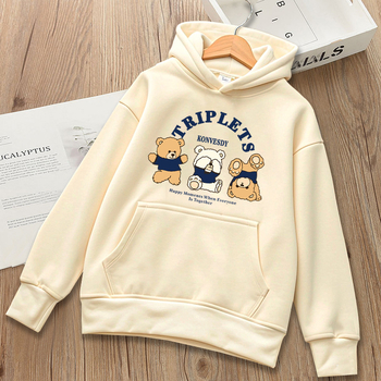 Hanorac cu glugă din bumbac, căptușit cu fleece, gros, imprimeu cu desene animate, pentru copii de 8 ani și peste