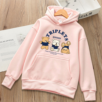 Hanorac cu glugă din bumbac, căptușit cu fleece, gros, imprimeu cu desene animate, pentru copii de 8 ani și peste