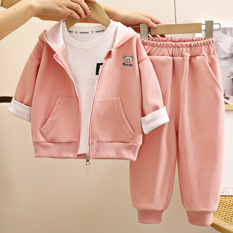 Set pentru copii din două piese cu hanorac și fermoar, material din bumbac (60%), mâneci lungi, pentru copii între 3–8 ani, toamnă