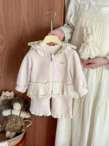 Set de toamnă pentru fetițe, două piese cu glugă, stil coreean, bumbac 61%, fermoar, pentru 1–3 ani