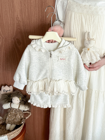 Set de toamnă pentru fetițe, două piese cu glugă, stil coreean, bumbac 61%, fermoar, pentru 1–3 ani