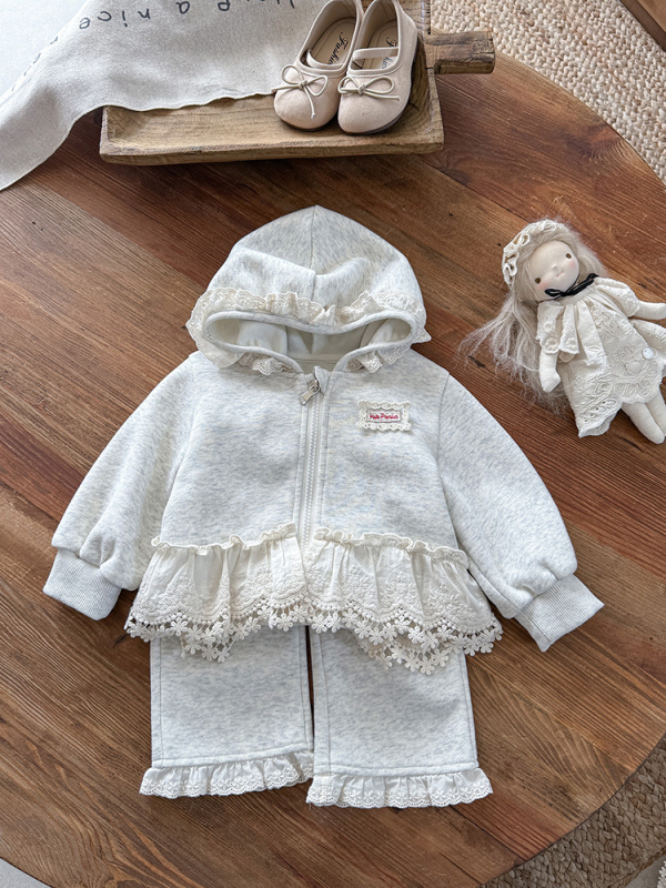 Set de toamnă pentru fetițe, două piese cu glugă, stil coreean, bumbac 61%, fermoar, pentru 1–3 ani
