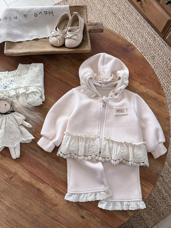 Set de toamnă pentru fetițe, două piese cu glugă, stil coreean, bumbac 61%, fermoar, pentru 1–3 ani