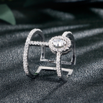 Inel deschis din cupru, stil geometric, CZ în formă de lacrimă, stil coreean, placare în trei straturi