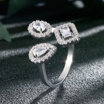 Inel deschis din cupru, stil geometric, CZ în formă de lacrimă, stil coreean, placare în trei straturi