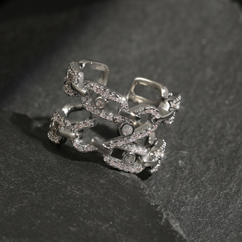 Inel deschis din cupru, stil geometric, CZ în formă de lacrimă, stil coreean, placare în trei straturi