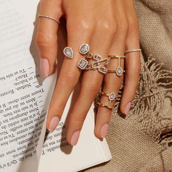 Inel deschis din cupru, stil geometric, CZ în formă de lacrimă, stil coreean, placare în trei straturi