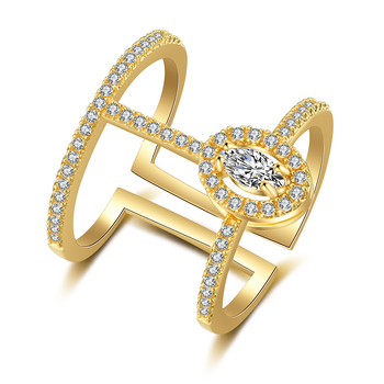 Inel deschis din cupru, stil geometric, CZ în formă de lacrimă, stil coreean, placare în trei straturi