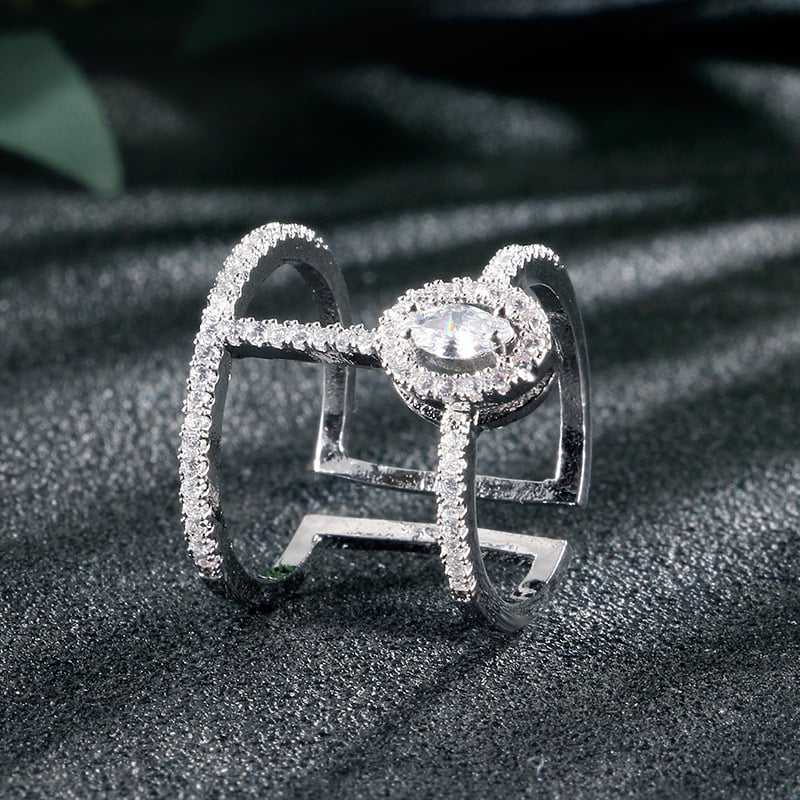 Inel deschis din cupru, stil geometric, CZ în formă de lacrimă, stil coreean, placare în trei straturi