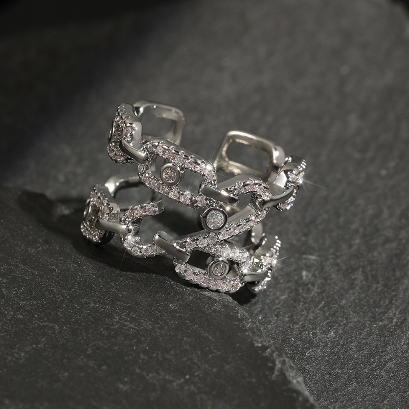 Inel deschis din cupru, stil geometric, CZ în formă de lacrimă, stil coreean, placare în trei straturi