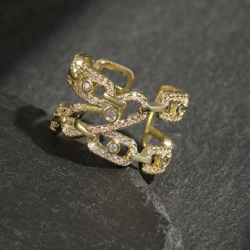 Inel deschis din cupru, stil geometric, CZ în formă de lacrimă, stil coreean, placare în trei straturi