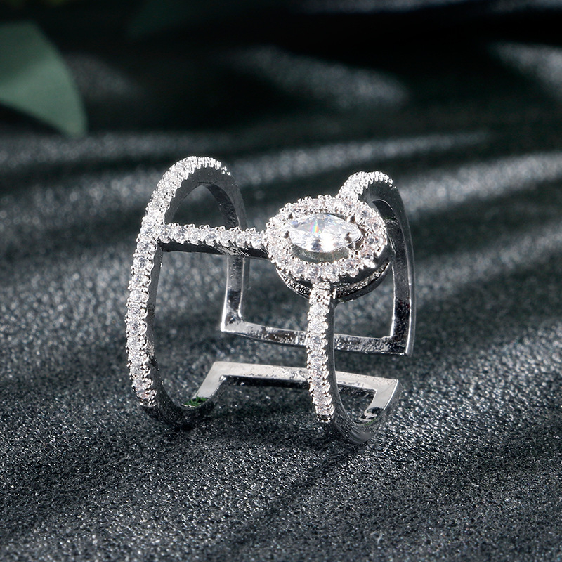 Inel deschis din cupru, stil geometric, CZ în formă de lacrimă, stil coreean, placare în trei straturi