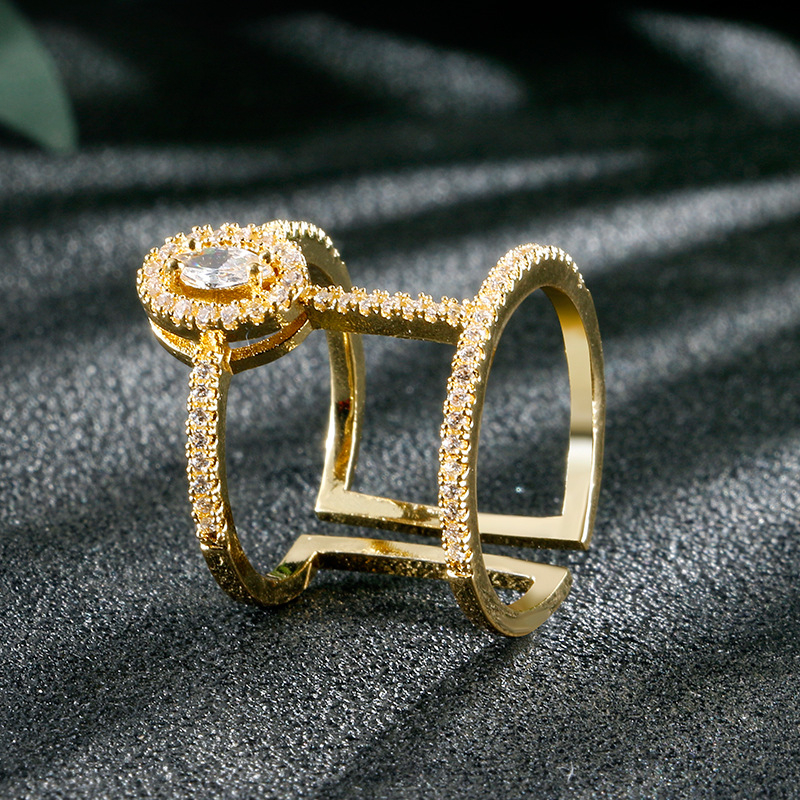 Inel deschis din cupru, stil geometric, CZ în formă de lacrimă, stil coreean, placare în trei straturi