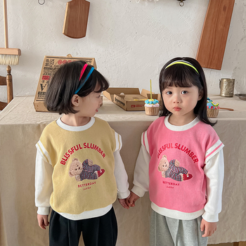 Pulover pentru copii în stil coreean — imprimeu cu desene animate și litere, mâneci lungi