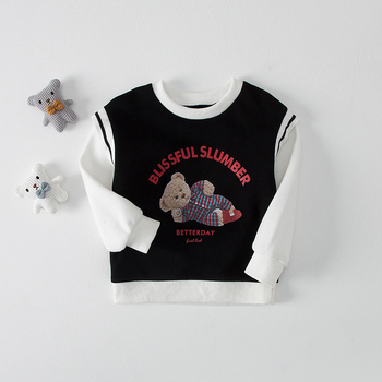 Pulover pentru copii în stil coreean — imprimeu cu desene animate și litere, mâneci lungi