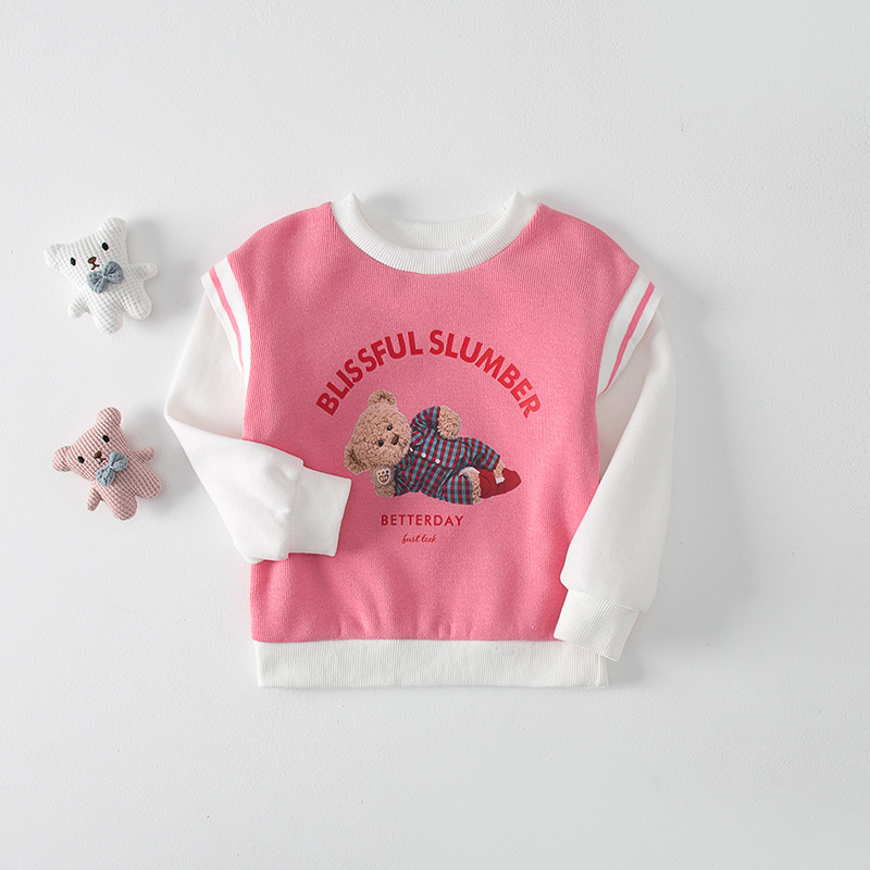 Pulover pentru copii în stil coreean — imprimeu cu desene animate și litere, mâneci lungi