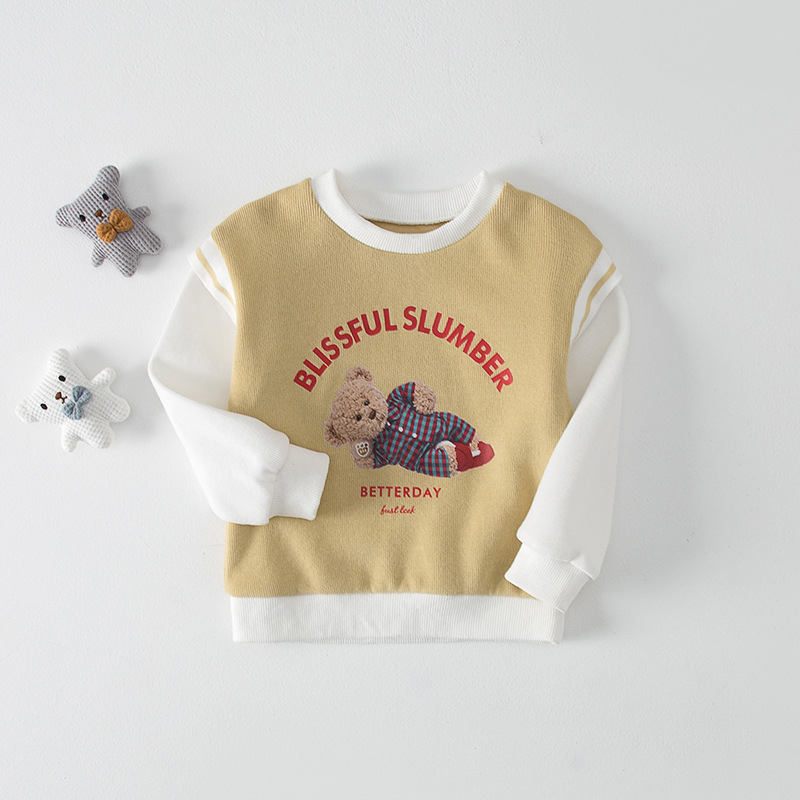 Pulover pentru copii în stil coreean — imprimeu cu desene animate și litere, mâneci lungi