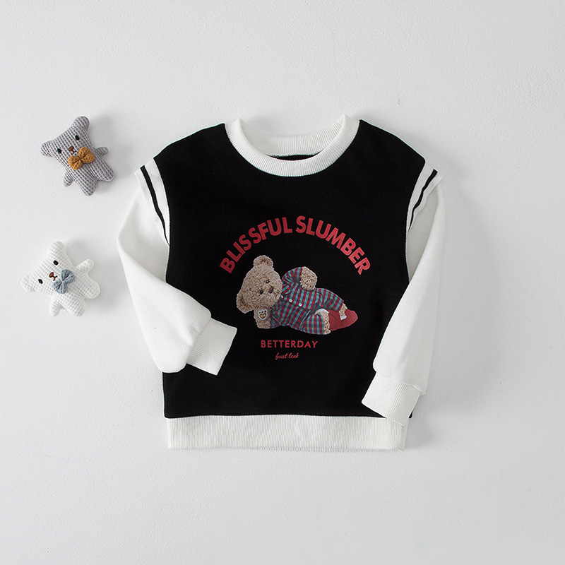 Pulover pentru copii în stil coreean — imprimeu cu desene animate și litere, mâneci lungi