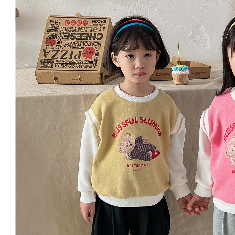 Pulover pentru copii în stil coreean — imprimeu cu desene animate și litere, mâneci lungi