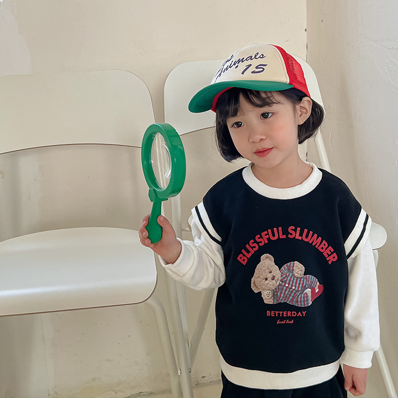 Pulover pentru copii în stil coreean — imprimeu cu desene animate și litere, mâneci lungi