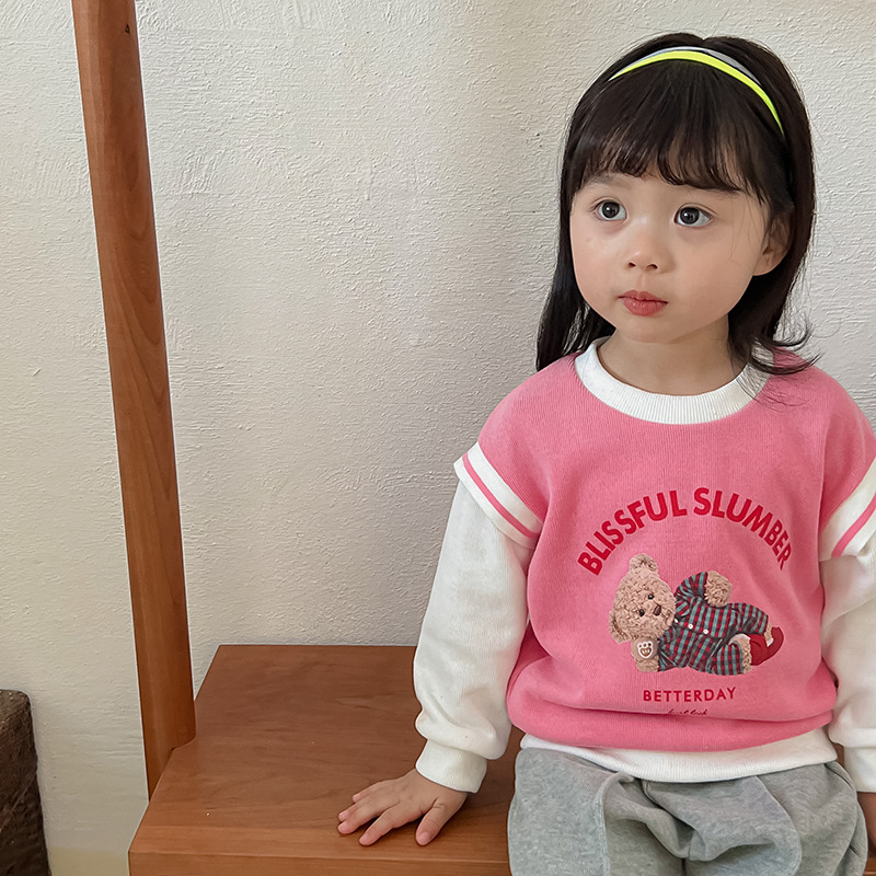 Pulover pentru copii în stil coreean — imprimeu cu desene animate și litere, mâneci lungi