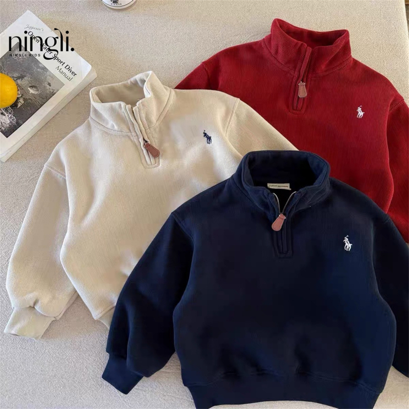 Pulover copii cu fleece, unisex, stil coreean, 90% bumbac, gros