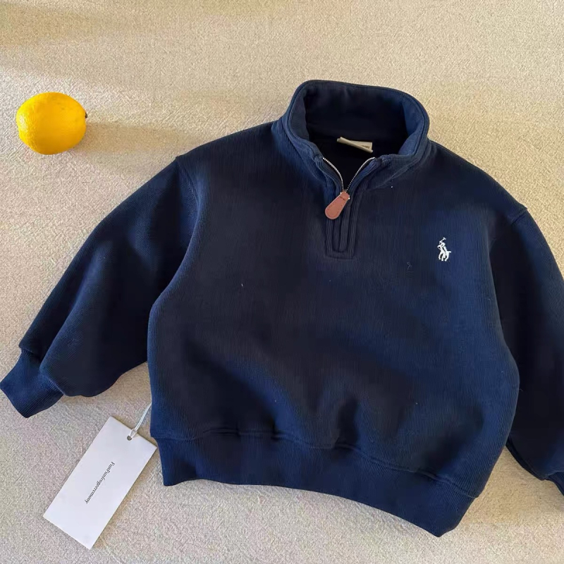 Pulover copii cu fleece, unisex, stil coreean, 90% bumbac, gros