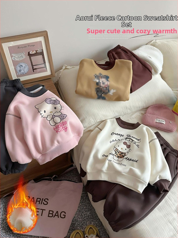 Tüdrukutele kaheosaline komplekt, Korea stiilis, sügis-talv, vanusegrupp 3–8 aastat, väline kangas – puuvill, vooder polüester-elastaan