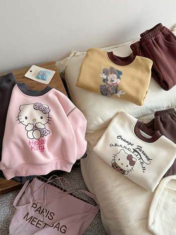 Tüdrukutele kaheosaline komplekt, Korea stiilis, sügis-talv, vanusegrupp 3–8 aastat, väline kangas – puuvill, vooder polüester-elastaan