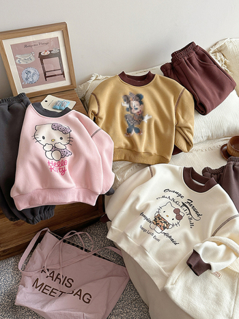 Tüdrukutele kaheosaline komplekt, Korea stiilis, sügis-talv, vanusegrupp 3–8 aastat, väline kangas – puuvill, vooder polüester-elastaan