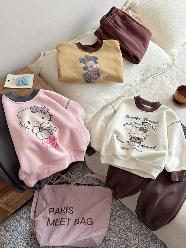 Tüdrukutele kaheosaline komplekt, Korea stiilis, sügis-talv, vanusegrupp 3–8 aastat, väline kangas – puuvill, vooder polüester-elastaan