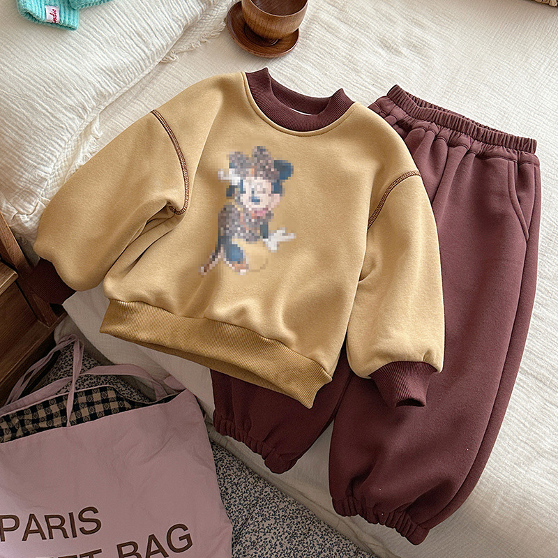 Tüdrukutele kaheosaline komplekt, Korea stiilis, sügis-talv, vanusegrupp 3–8 aastat, väline kangas – puuvill, vooder polüester-elastaan