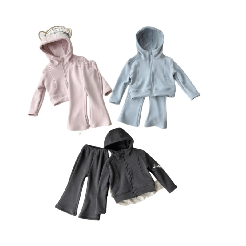 Lemon dječji dvodijelni zimski komplet za djevojčice, korejskog stila, s kapuljačom i zatvaračem na zip, od pamuka, debele materijal, za dob 3–8 godina