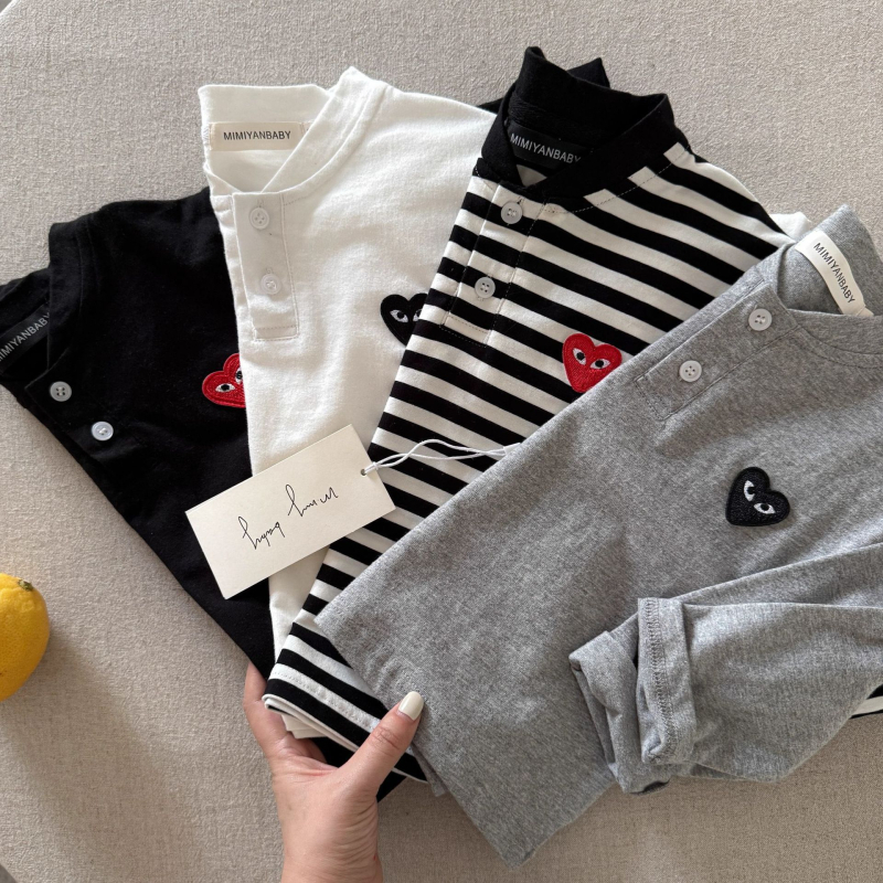 Tricou pentru copii cu mânecă lungă, din bumbac, model dungat și desen animat, guler rotund, stil coreean, evacuare umezeală