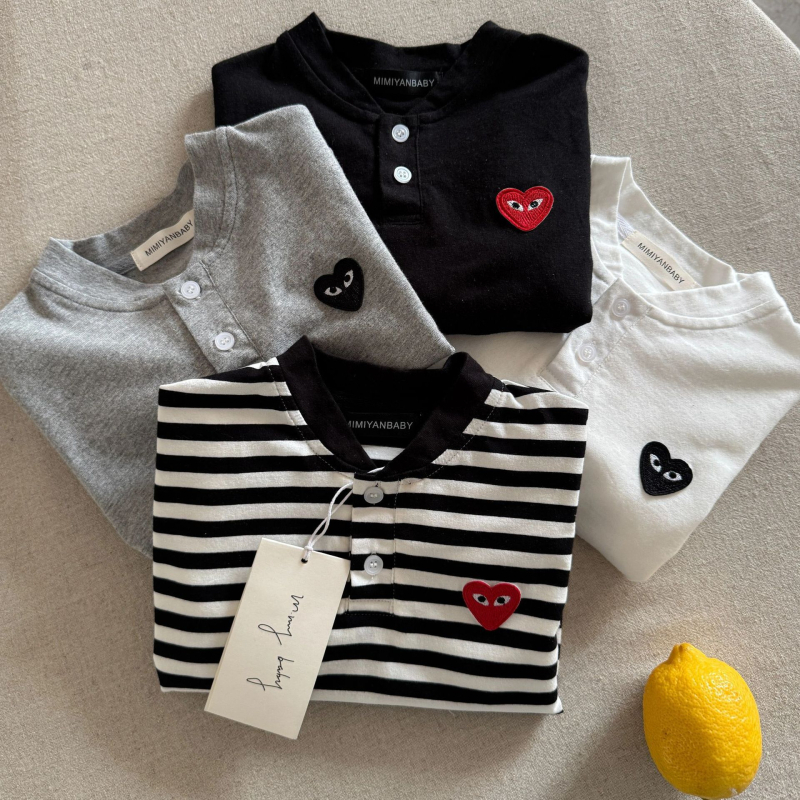 Tricou pentru copii cu mânecă lungă, din bumbac, model dungat și desen animat, guler rotund, stil coreean, evacuare umezeală