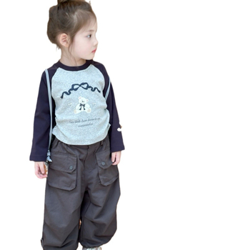 Set pentru copii din două piese din bumbac: tricou cu mânecă lungă și pantaloni, imprimeu cu desene animate, material din bumbac moale, stil coreean, pentru copii 3–8 ani