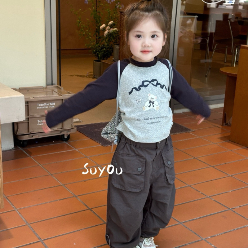 Set pentru copii din două piese din bumbac: tricou cu mânecă lungă și pantaloni, imprimeu cu desene animate, material din bumbac moale, stil coreean, pentru copii 3–8 ani