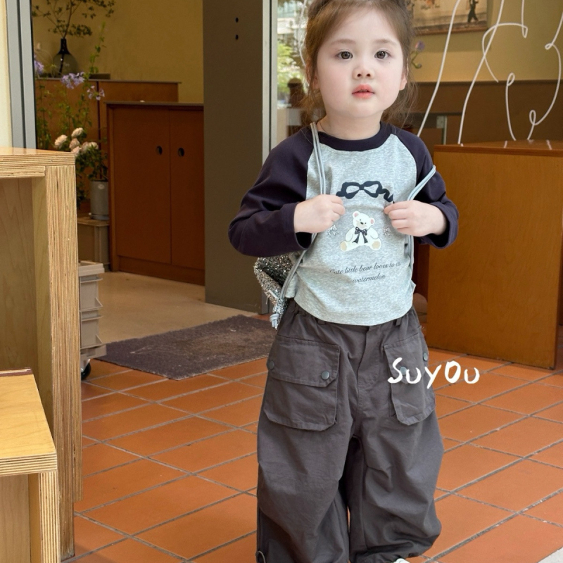 Set pentru copii din două piese din bumbac: tricou cu mânecă lungă și pantaloni, imprimeu cu desene animate, material din bumbac moale, stil coreean, pentru copii 3–8 ani