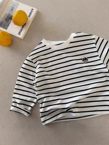 Tricou copii cu mânecă lungă, 95% bumbac, ursuleț desen animat, guler rotund, pentru copii 3–8 ani