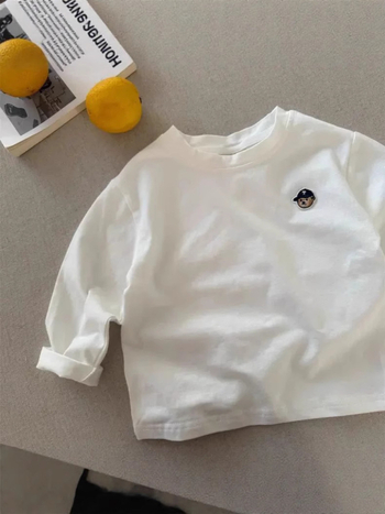 Tricou copii cu mânecă lungă, 95% bumbac, ursuleț desen animat, guler rotund, pentru copii 3–8 ani