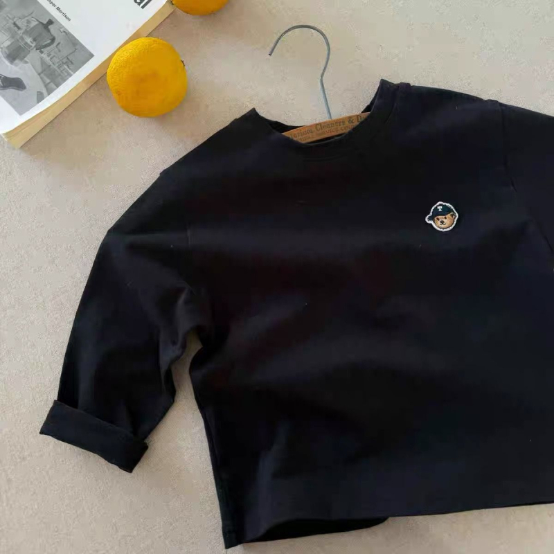 Tricou copii cu mânecă lungă, 95% bumbac, ursuleț desen animat, guler rotund, pentru copii 3–8 ani